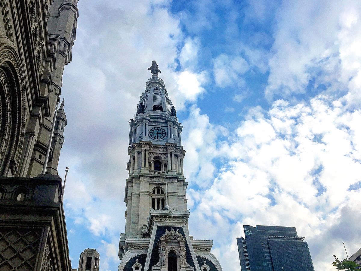 Philadelphia City Hall tower at the end of Broad Street