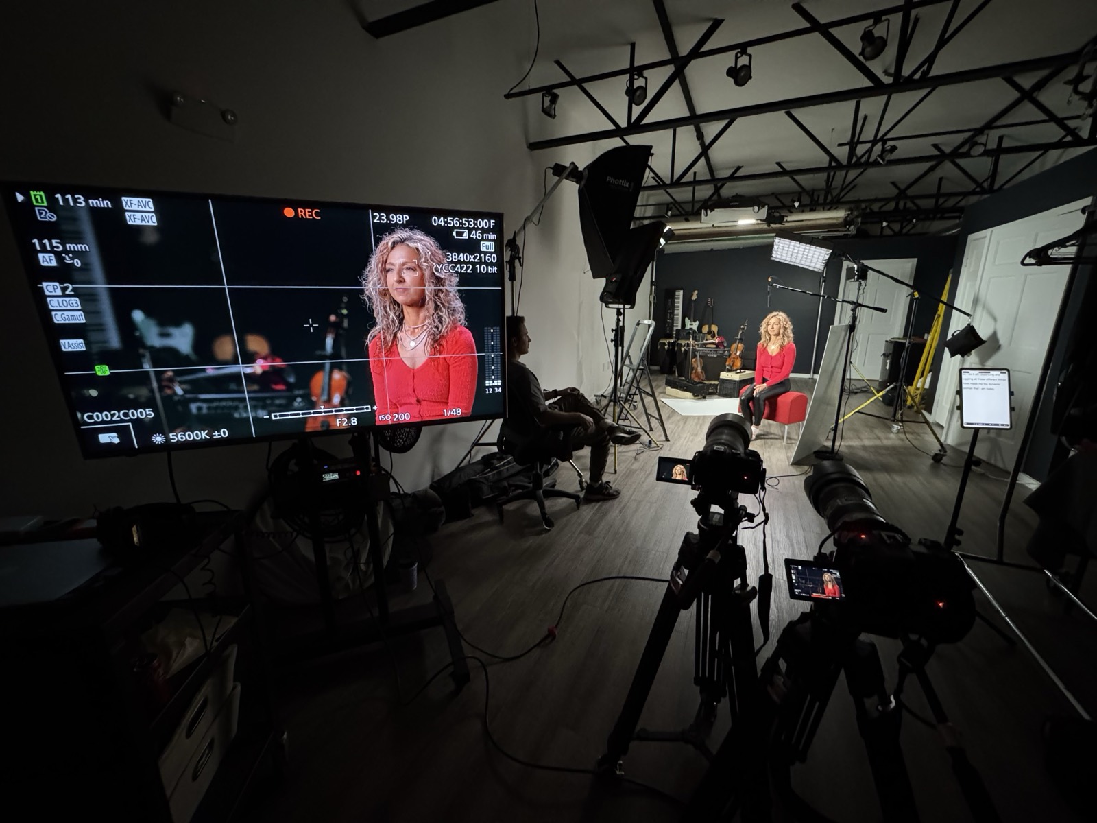 Cinematic interview setup on a production day